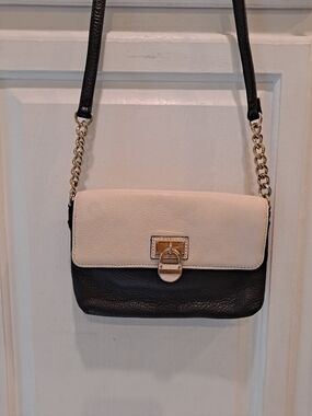 Calvin Klein Black Cream Pebbled Leather Crossbody Gold Chain Padlock Accent Bag